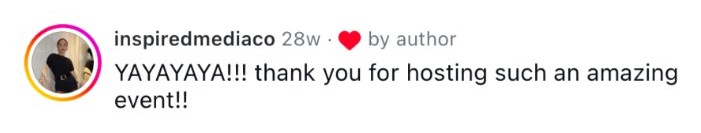 Comment from inspiredmediaco: thank you for hosting such an amazing event
