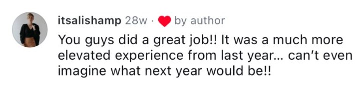Comment from itsalishamp: a much more elevated experience from last year